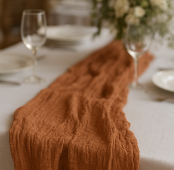 terracota chemin de table gaze de coton Chemins de tables TERRACOTTA 3mx60cm en gaze de coton