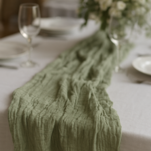 vert sauge chemin de table gaze de coton Chemin de table VERT SAUGE 3mx60cm en gaze de coton